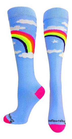 Neon Rainbow Clouds Over the Calf Athletic Socks