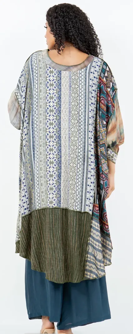 PartyTime Mosaic hi-low Tunic Top Boho Hippie Chic Resort Wear Sml-10X