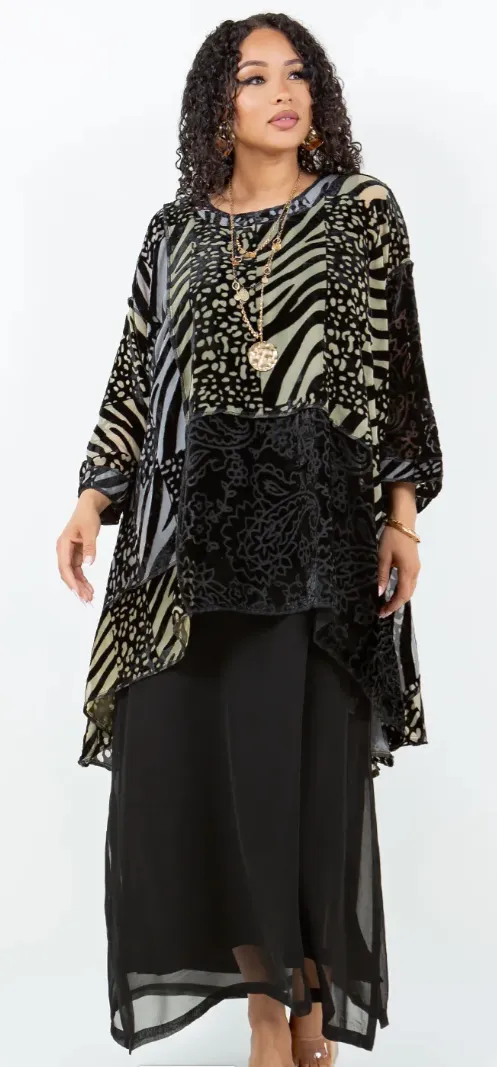 Ready for My Close-up M. DeMille Mosaic hi-low Tunic Top Boho  Sml-10X