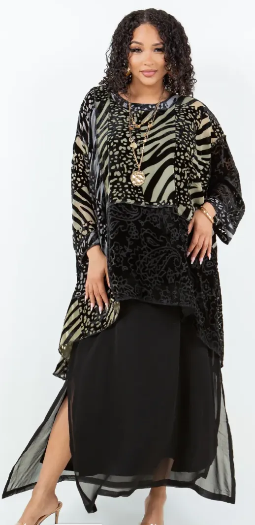 Ready for My Close-up M. DeMille Mosaic hi-low Tunic Top Boho  Sml-10X