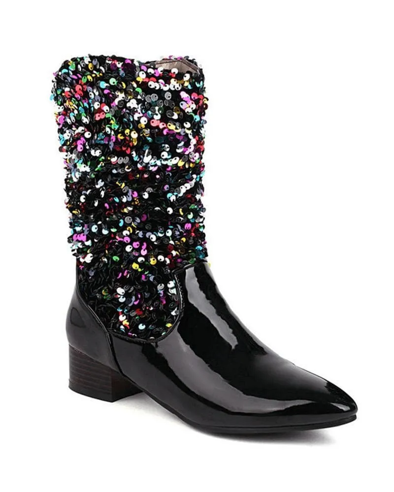 Sparkling Glitter Slip On Boots