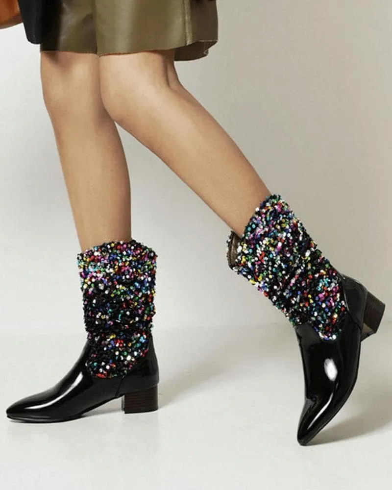 Sparkling Glitter Slip On Boots