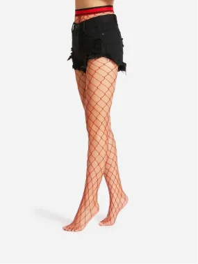 Striped Hem Fishnet Tights