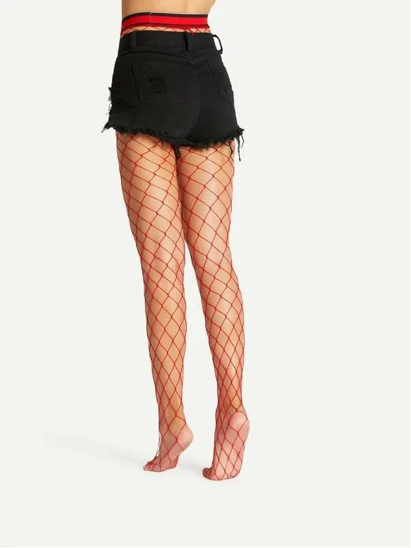 Striped Hem Fishnet Tights