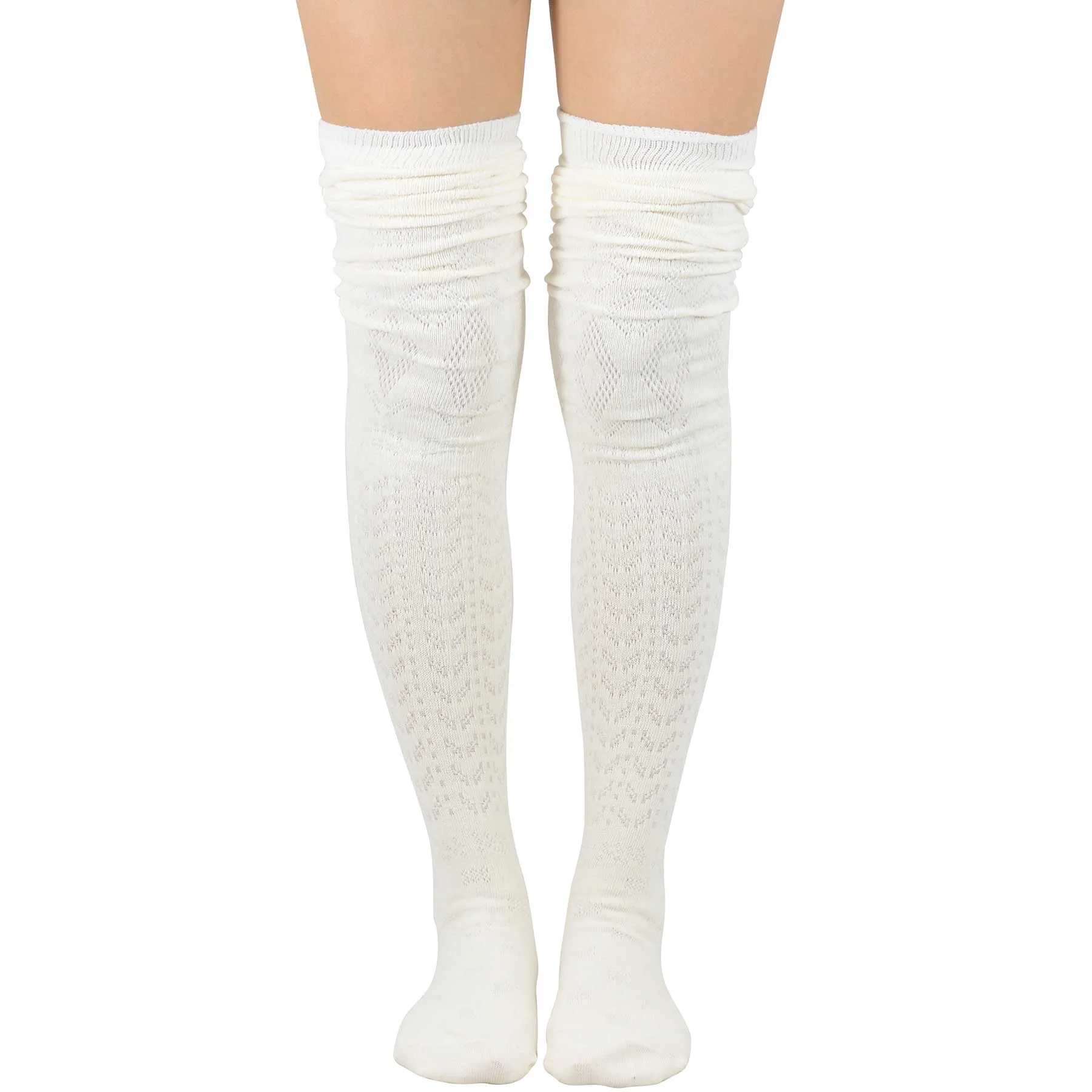 TeeHee Socks Women's Casual Cotton Thigh High Pointelle 3-Pack (11396)