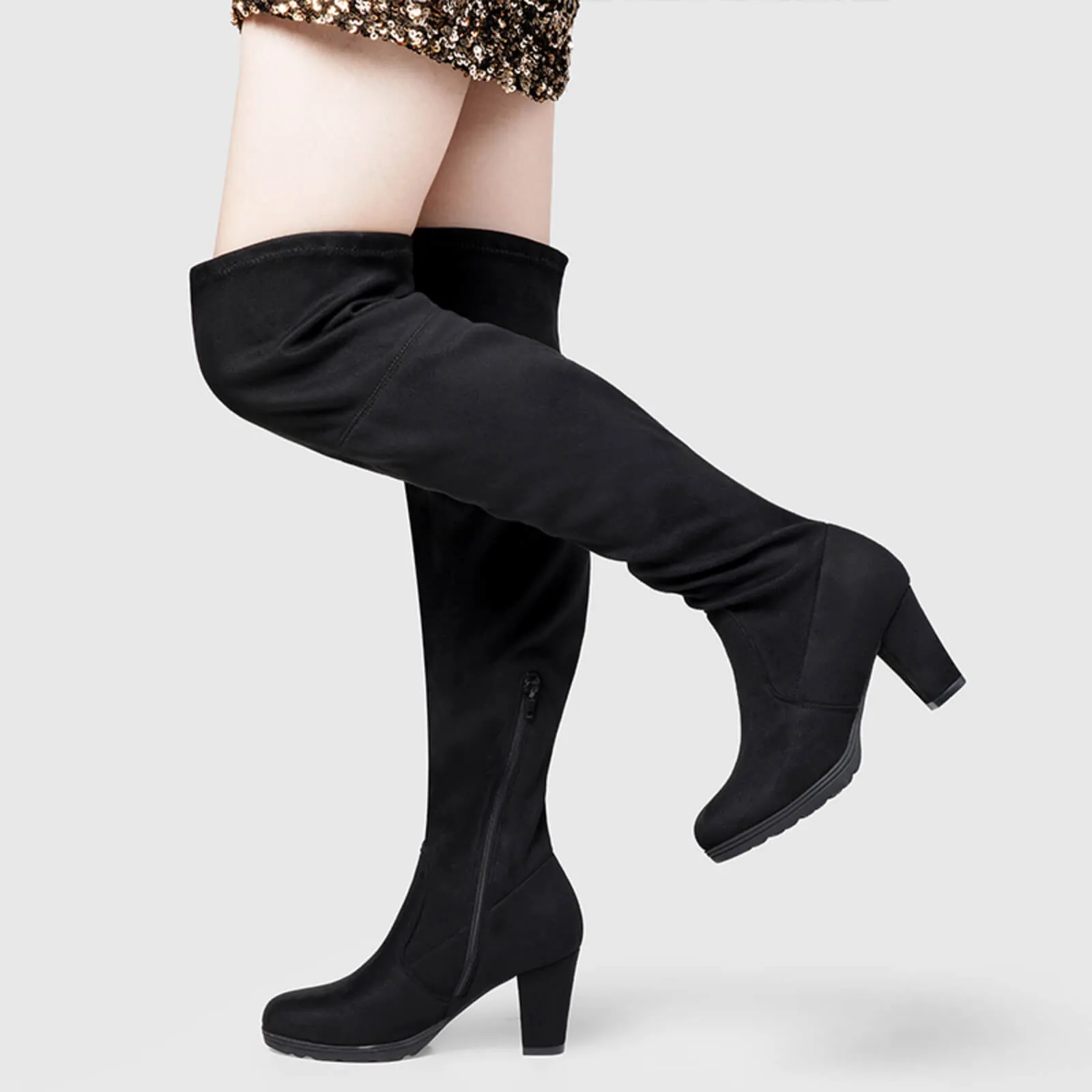 Wide Calf Over Knee Boots With Zipper