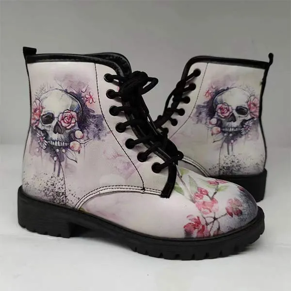 Women'S 3d Skull Print High Top Martin Boots 01062553C