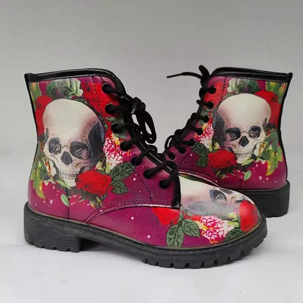 Women'S 3d Skull Print High Top Martin Boots 01062553C