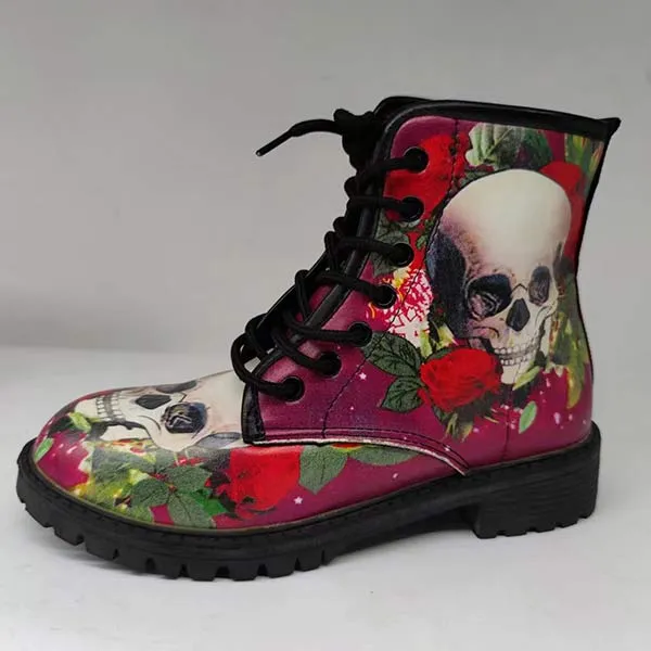 Women'S 3d Skull Print High Top Martin Boots 01062553C