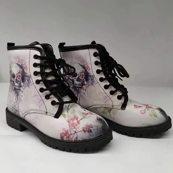 Women'S 3d Skull Print High Top Martin Boots 01062553C