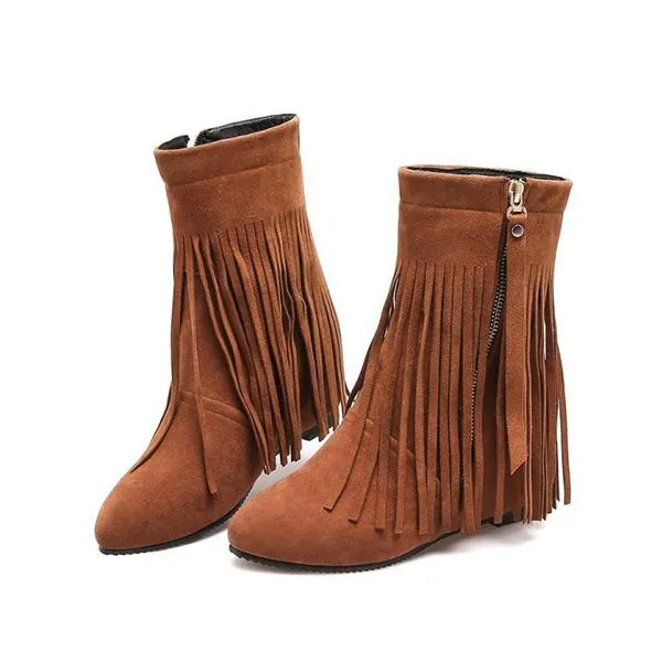 Women's Casual Retro Heightened Tassel Short Boots 17498465S