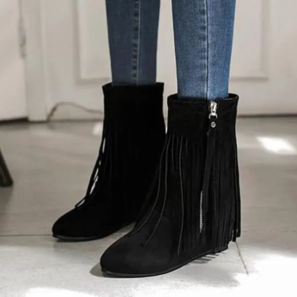 Women's Casual Retro Heightened Tassel Short Boots 17498465S