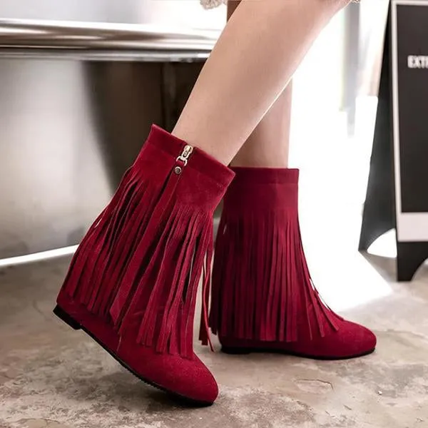 Women's Casual Retro Heightened Tassel Short Boots 17498465S