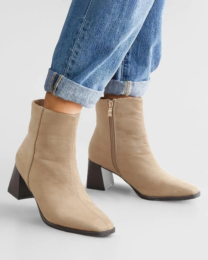 Women's Casual Simple Square Toe Zipper Chunky Heel Boots